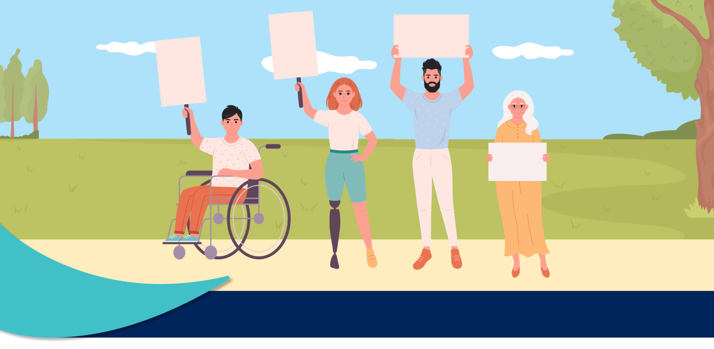 Illustration of a group of people holding up blank protest signs.