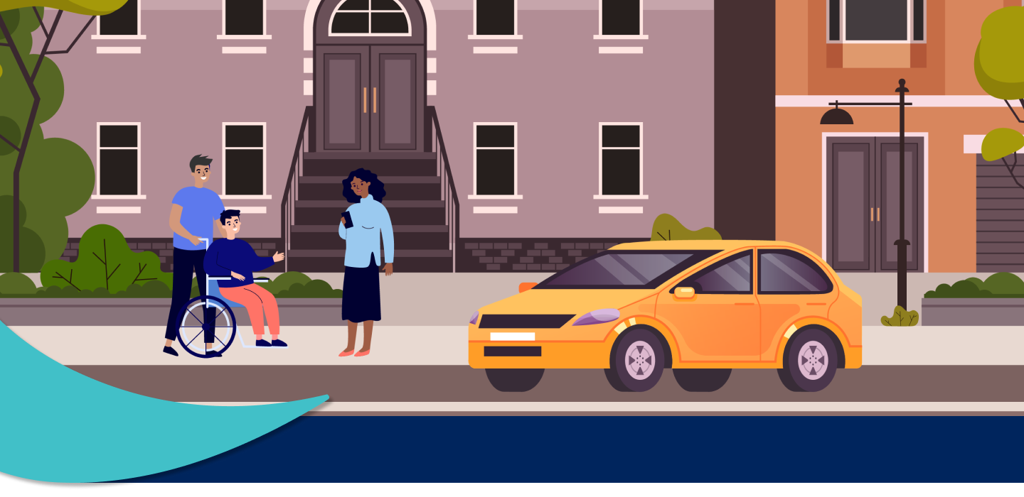 Animated illustration of a man in a wheelchair talking to a Lyft driver.
